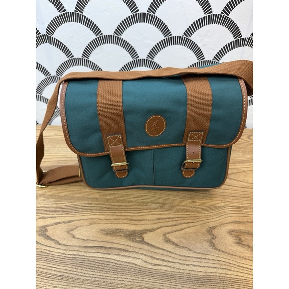 Polo Ralph Lauren Handbags - Vintage Polo Ralph Lauren Crossbody Bag Green Canvas Leather Trim Shoulder Strap
